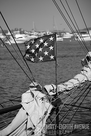 Tall Ship Lynx Blue Flag With Stars B&W