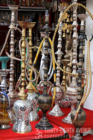 Display Of Brass & Silver Hookahs