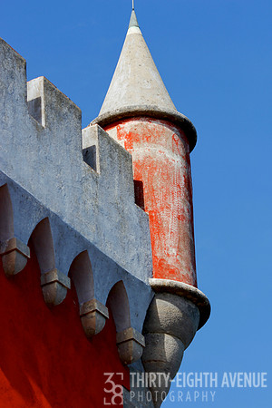 Red Castle Turret & Bright Blue Sky