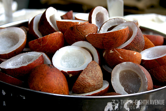 Freshly Sliced Coconuts In A Bowl