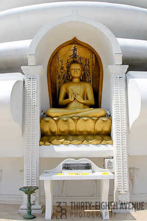 Sri Lanka White Stupa With Sitting Gold Buddha