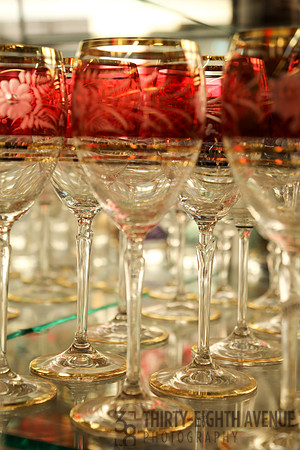 Ruby & Gold Cut Glass Goblets, Prague
